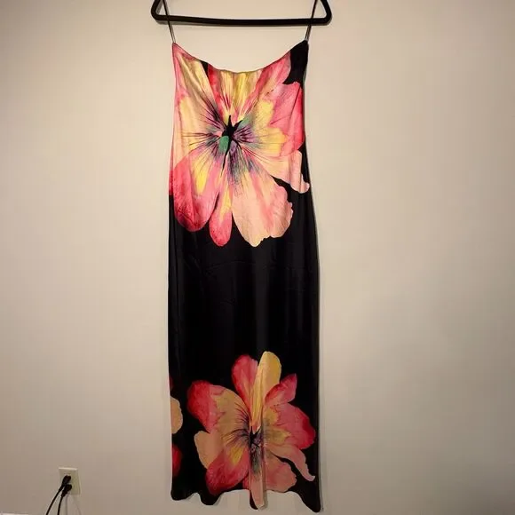 Anthropologie Strapless Floral Satin Maxi Dress Large - Picture 5 of 9